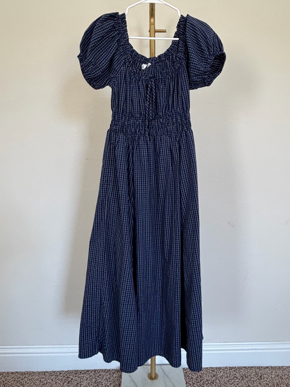 NWOT GAP Puff Sleeve Blue Gingham Midi Dress - XS - Picture 2 of 4